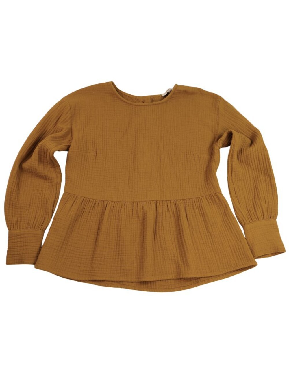Madewell Mustard Cotton Gauze Peplum Top Button Back Long Sleeve XS